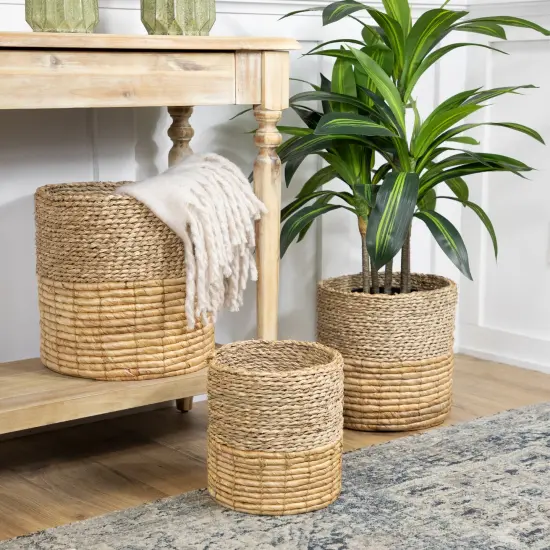 Northlight Set of 3 Tan and Brown Twist Woven Round Storage Baskets 13.75" {3}