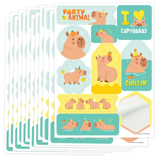 Big Dot of Happiness Capy Birthday - Capybara Party Favor Sticker Set - 12 Sheets - 120 Stickers {1}
