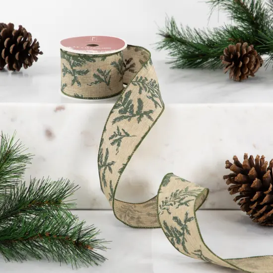 Northlight Brown with Green Leaves Wired Craft Ribbon 2.5" x 10 Yards {3}