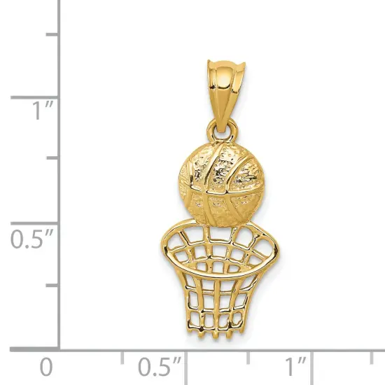 14K Gold Basketball & Hoop Charm Sports Jewelry 27mm x 11mm {3}