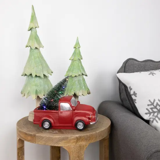 Northlight LED Lighted Pine Tree in Vintage Truck Christmas Decoration - 10" - Red {3}