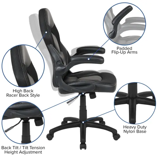 Emma and Oliver Gaming Desk and Racing Chair Set with Cup Holder and Headphone Hook Black {2}