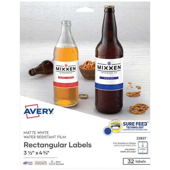 Avery Printable Blank Rectangle Labels, 3.5" x 4.75", White, 32 Customizable Labels (22827) {1}