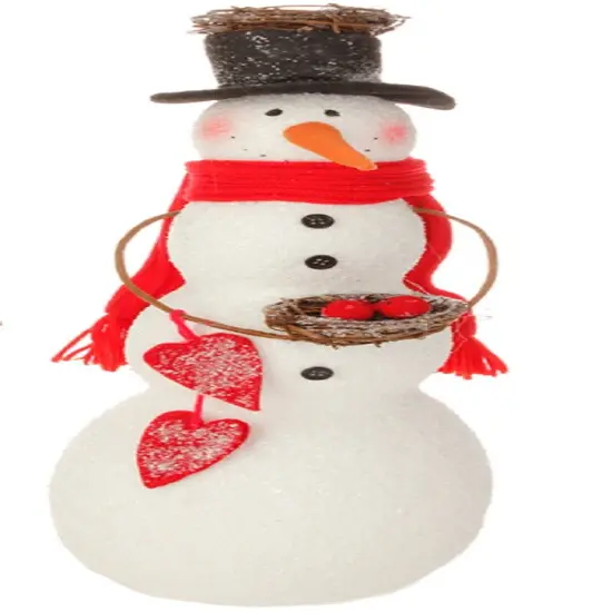 Raz Alpine Chic Snowman Holding Bird Nest Christmas Decoration - 18" White {1}