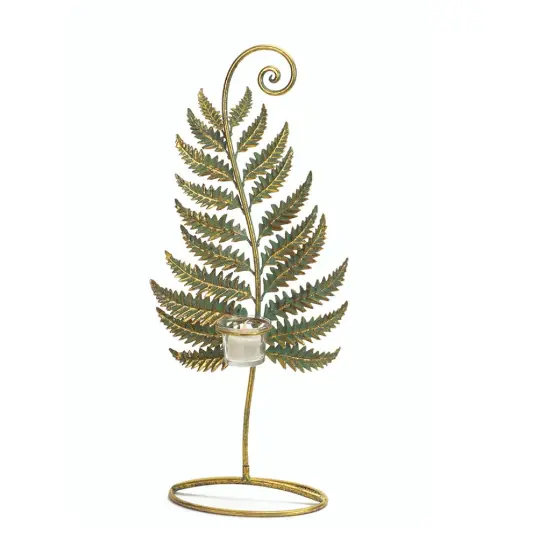 Melrose 20.75" Golden Patina Standing Fern with Votive Cup Table Top Decoration {1}