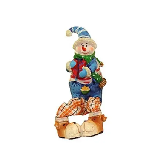 CC Christmas Decor 5.5" Festive Blue and Orange Plaid Sitting Snowman Christmas Table Top Figure {1}