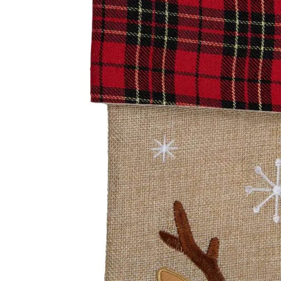 Northlight 19" Burlap Plaid Whimsical Reindeer Waiving Christmas Stocking Beige {5}