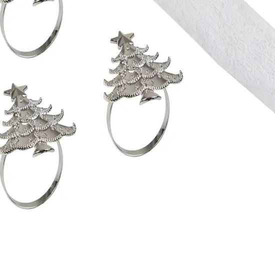 Silver Christmas Tree Decorative Napkin Ring Set of 4 {4}