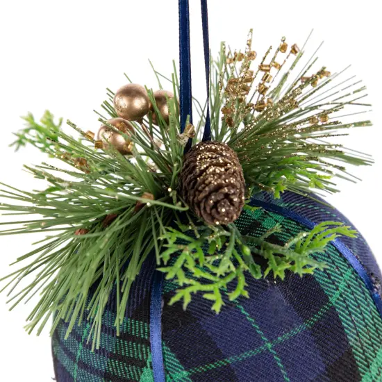 Northlight Tartan Plaid Pine Needle Christmas Ball Ornament - 4" - Green and Blue {4}