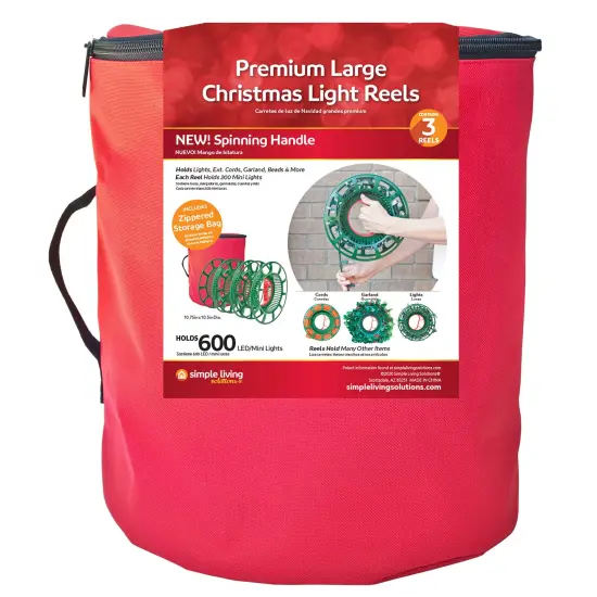 Simple Living Christmas Light Storage Bag with 3 Lights Reels Red {6}