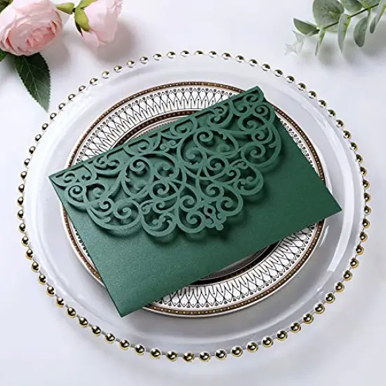 5.12 x 7.2 Emerald Green Invitation Cards, Trifold laser cut invitations Wedding Invitation Cards Pockets with Envelopes for Wedding Bridal Shower Engagement Birthday Sweet 16 (20PCS No Inner Sheet) {6}