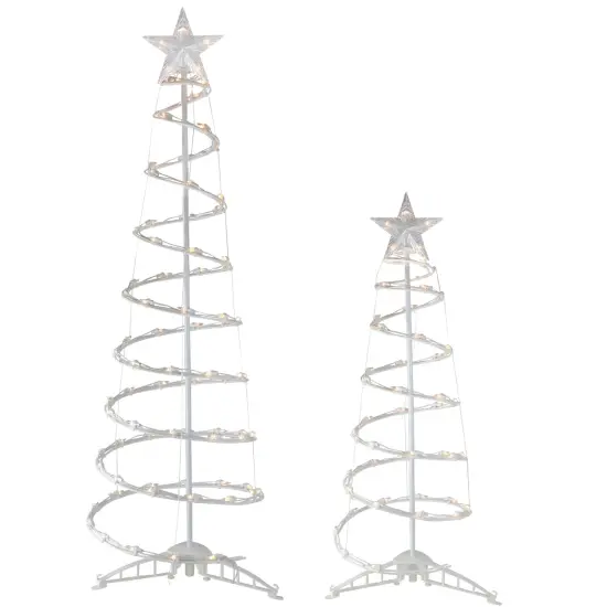 Northlight Lighted Spiral Outdoor Christmas Trees - 4' and 6' - Clear - Set of 2 White {3}