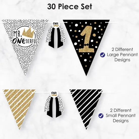 Big Dot of Happiness 1st Birthday Little Mr. Onederful - DIY Boy First Birthday Party Pennant Garland Decoration - Triangle Banner - 30 Pieces {6}
