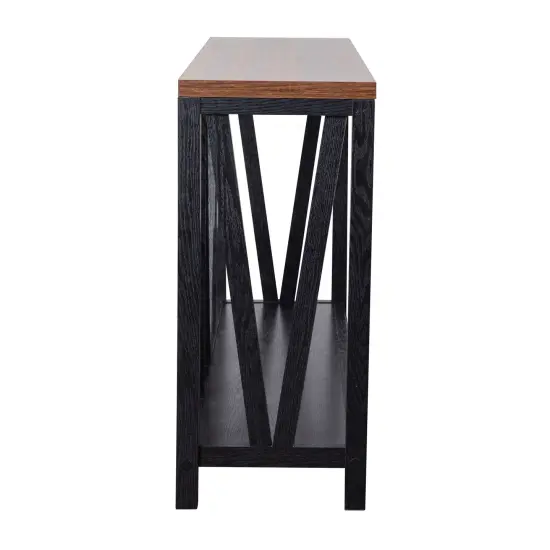 Merrick Lane Erikson Modern Farmhouse Engineered Wood Sofa Table with Wood Bracing and Lower Shelf Black/Walnut {5}