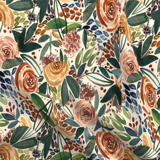 Various Fabrics by the Yard or Fat Quarter Boho Watercolor Roses Floral Medium Scale Multicolor Colorful Cream Botanical Peach Custom Printed Fabric by Spoonflower {5}