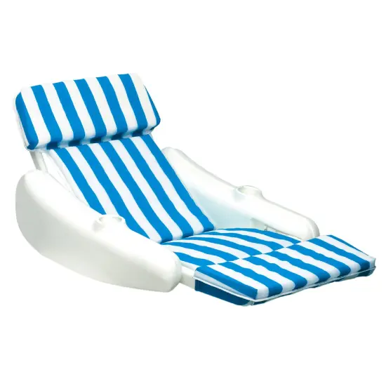 Swim Central 66" Sunchaser Striped Blue and White Swimming Pool Floating Cushion Lounge Chair {1}