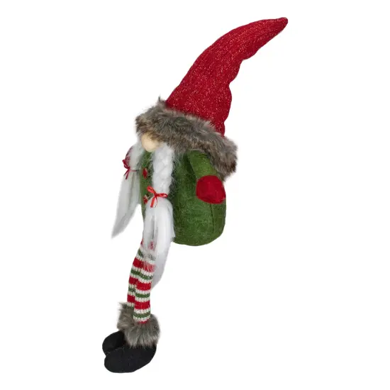 Northlight Sitting Female Gnome with Pigtails and Dangling Legs Christmas Figurine - 25" Red {4}