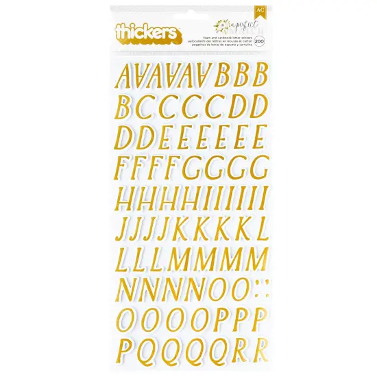American Crafts A Perfect Match Thickers Stickers 200/Pkg-Alpha, Gold Foil {1}