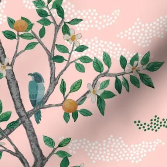 Various Fabrics by the Yard or Fat Quarter Chinoiserie Pink Botanical Nature Oranges Lemons Birds Custom Printed Fabric by Spoonflower {7}