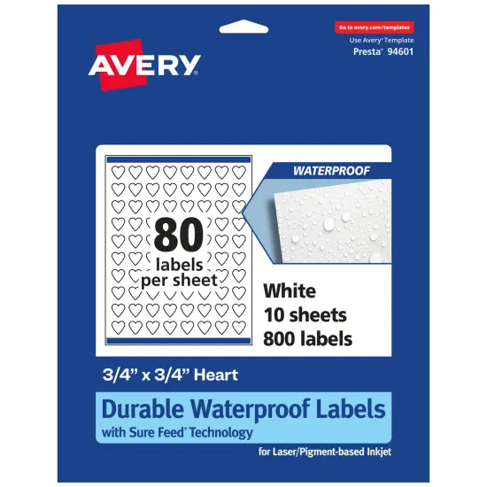 Avery Durable Waterproof Heart Labels with Sure Feed, .75" x .75" {7}