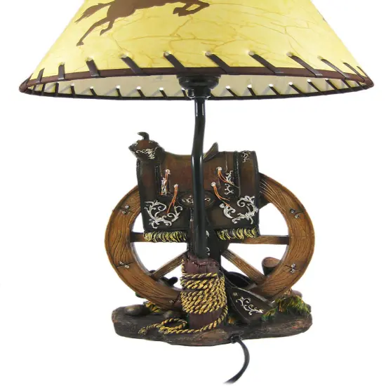Western Saddle Table Lamp W/ Cowboy Print Shade {4}
