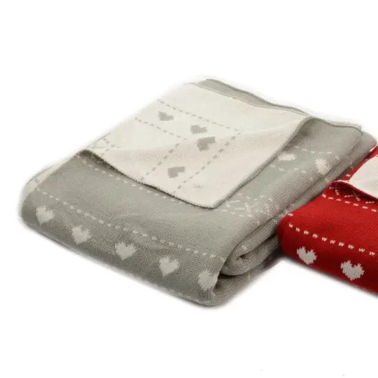 Kaemingk Alpine Chic Light Gray with White Heart Pattern Knitted Throw Blanket 50" x 60" {1}