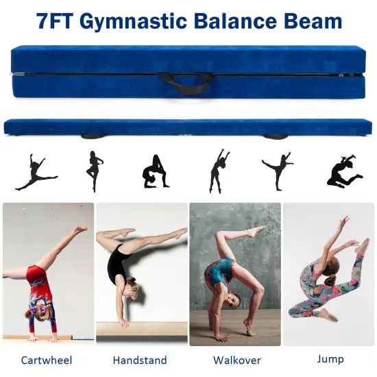 7 Feet Folding Portable Floor Balance Beam with Handles for Gymnasts Blue {5}