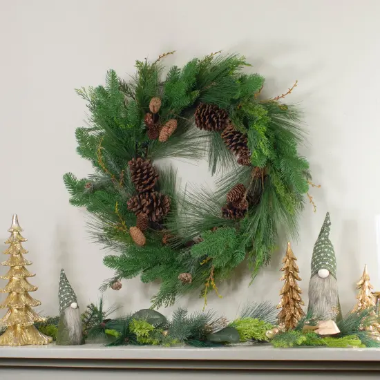 Northlight Pine Cone and Cedar Artificial Christmas Wreath - 32-Inch, Unlit Green {3}