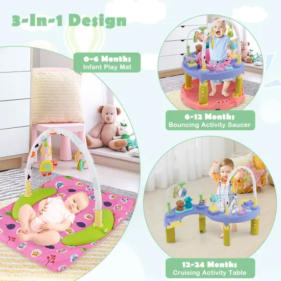 3-in-1 Baby Activity Center with 3-position for 0-24 Months Pink {6}