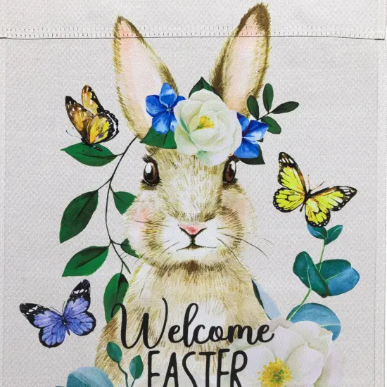 Northlight Bunny and Butterflies "Welcome Easter" Floral Outdoor Garden Flag 18" x 12.5" Beige {5}