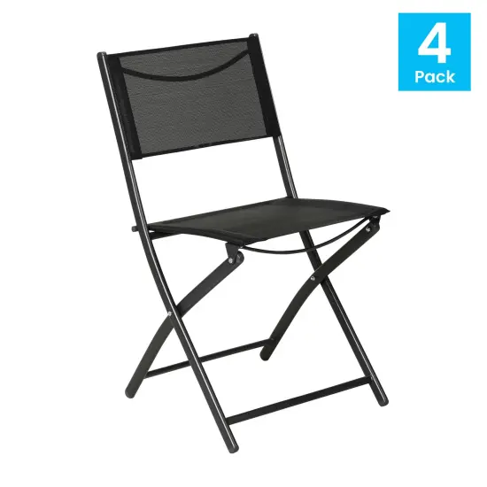 Merrick Lane Bardwell Set of 4 Versatile Flex Comfort Indoor/Outdoor Fold Chairs with Metal Frames Black {6}