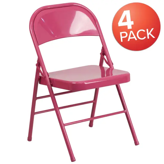 Emma and Oliver 4 Pack Colorful Metal Folding Chair Teen and Event Seating Shockingly Fuchsia {5}