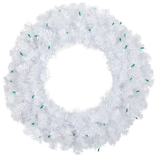 Northlight Pre-Lit Woodbury White Pine Artificial Christmas Wreath - 24" - Green Lights {1}