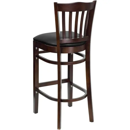 Emma and Oliver 2 Pack Vertical Slat Back Wooden Restaurant Barstool BlackVYL/NaturalWood {8}