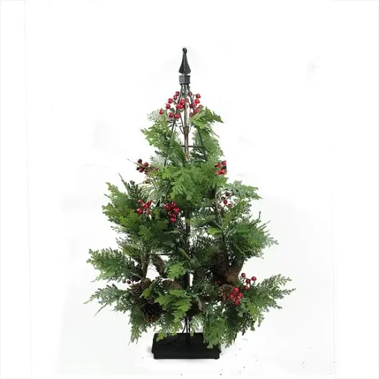 Allstate 36" Green and Red Slim Mixed Cedar Artificial Christmas Tree - Unlit {1}