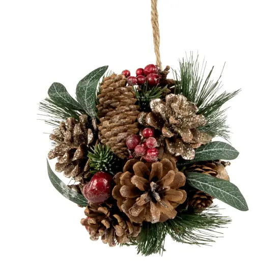 Northlight Mixed Foliage Frosted Pinecone and Berry Christmas Ball Ornament - 6" Green {3}