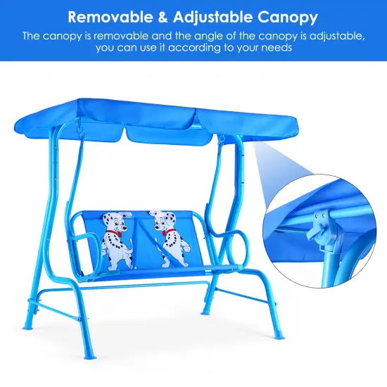 Costway Kids Patio Swing Chair Children Porch Bench Canopy 2 Person Yard Furniture blue {6}