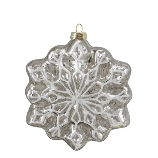 Northlight Glass Snowflake Christmas Ornaments - 3.75-Inch (100mm) - Red and Silver - 4ct {4}