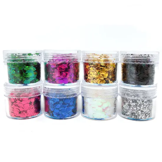 Wrapables Chunky Sparkling Glitter for Hair Face Makeup Nail Art Decoration (8 Colors), Rainbow Star Powder {1}