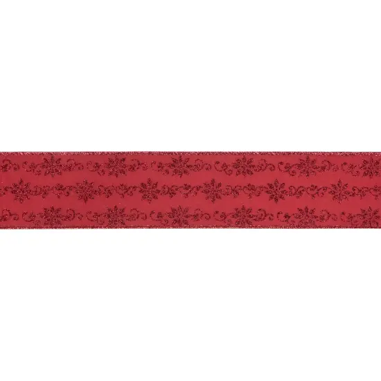 Northlight Red Glittered Poinsettia Christmas Wired Craft Ribbon 2.5" x 10 Yards {1}