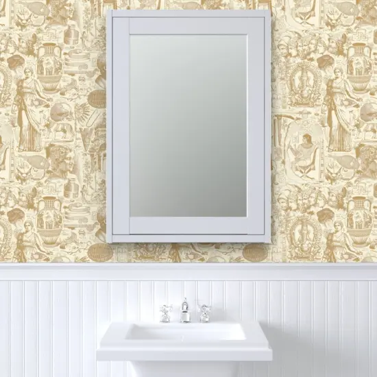 Pre-Pasted Wallpaper 2FT Wide Brown Toile History Egypt Classical Archaeology Anthropology Rome Greece Excavation Archaeologist Grecco Roman Ancient Mesopotamia Large Scale Custom Pre-pasted Wallpaper by Spoonflower {6}