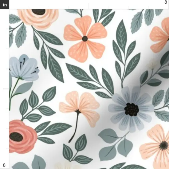 Various Fabrics by the Yard or Fat Quarter Coral Floral Sage Green Leaf Pretty Flowers Delicate Garden Custom Printed Fabric by Spoonflower {4}