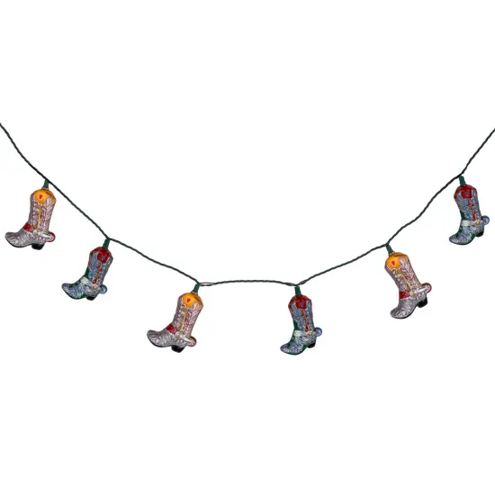 Northlight Cowboy Boots Indoor Outdoor Patio Light Set - 6' Green Wire - 10ct Brown {5}