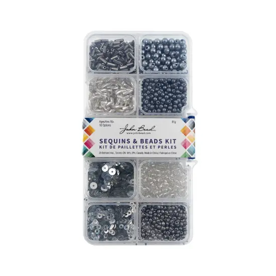 John Bead 10 Types Mix Sequins & Beads Kit Silver {3}