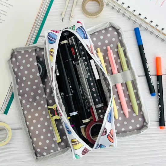 Wrapables Large Capacity Pencil Case, 3 Compartment Pencil Pouch for Stationery Pens Macarons {4}