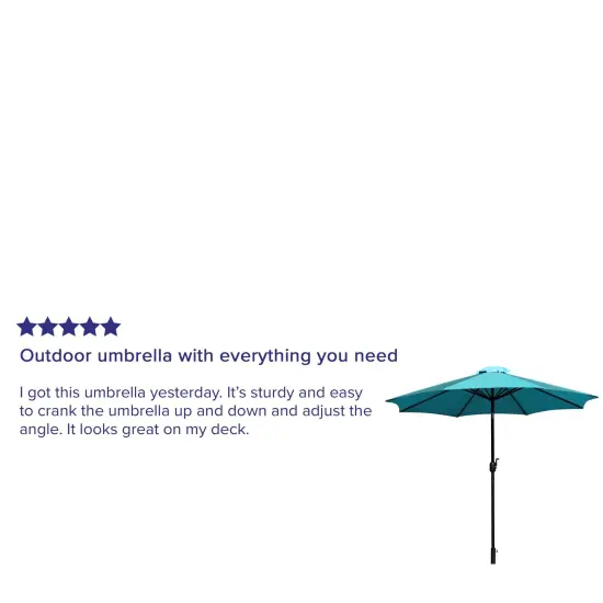 Merrick Lane Bali 9' Round UV Resistant Outdoor Patio Umbrella With Height Lever And 33° Push Button Tilt Teal {3}