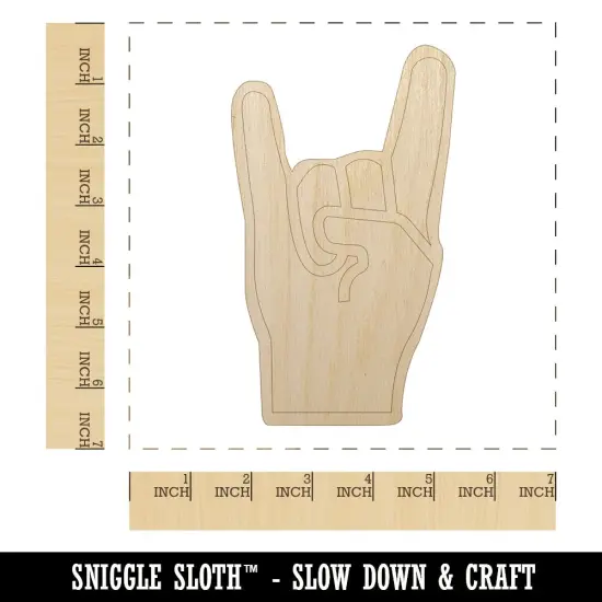 Sign of the Horns Rock and Roll Hand Gesture Unfinished Wood Shape Piece Cutout for DIY Craft Projects {1}