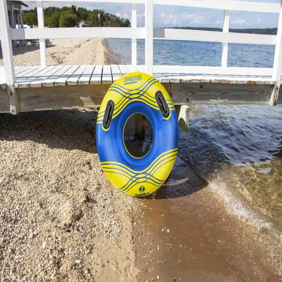 Swim Central Striped Solstice Inflatable Swimming Pool Ring Inner Tube - 42" - Yellow and Blue {5}