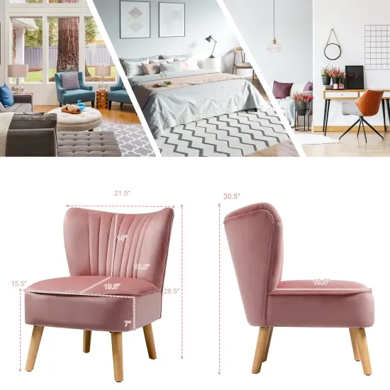 Armless Accent Chair Modern Velvet Leisure Chair Pink {3}