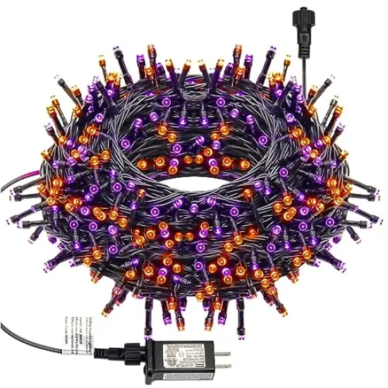 98.5FT 300 LED Halloween Lights,Halloween String Lights with 8 Lighting Modes, Waterproof & Connectable Mini Lights, Plug in for Indoor Outdoor Holiday Party Bedroom Decorations (Purple & Orange) {2}